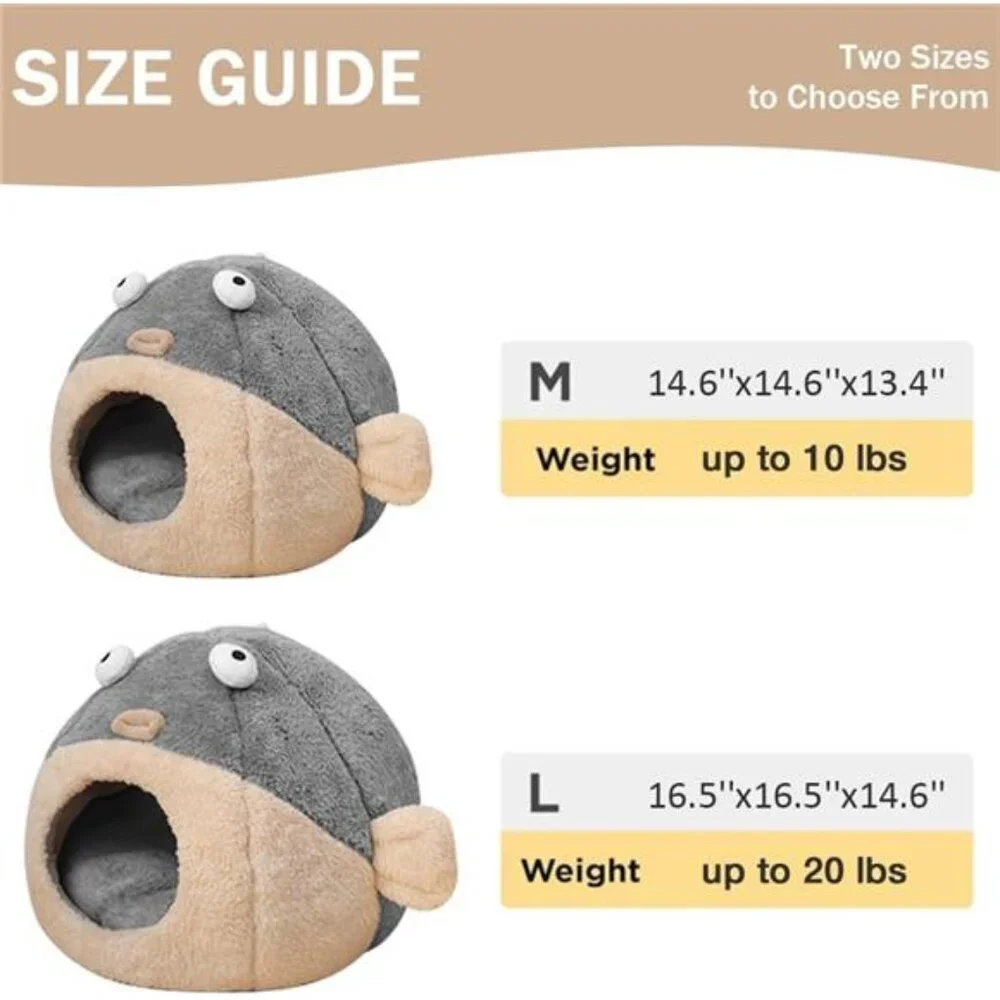 Cat Bed Cave Indoor for Cats with Removable Pillow Super Soft Tent Pufferfish